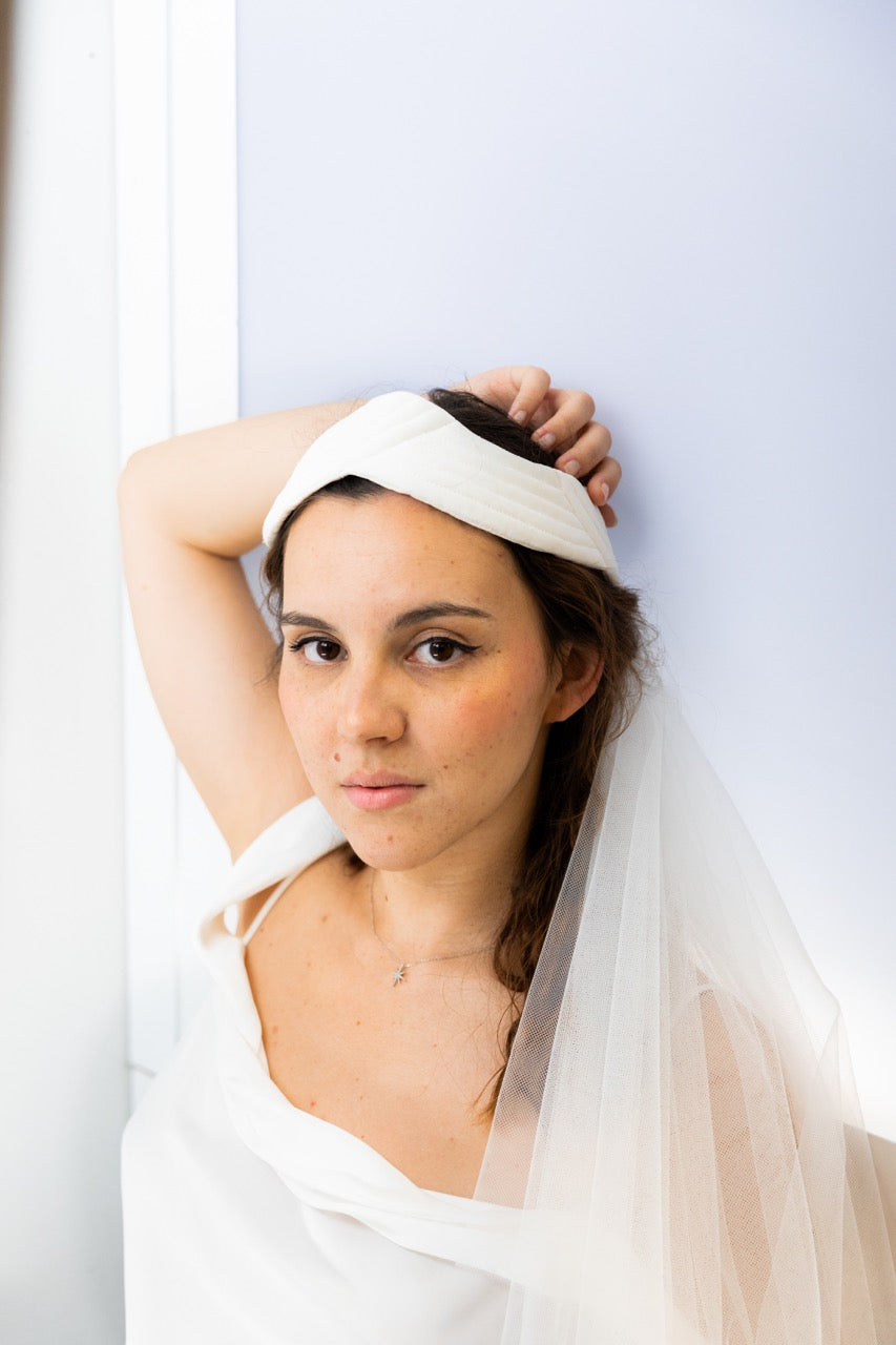 voile de mariée bandeau, voile rabattable sur le visage